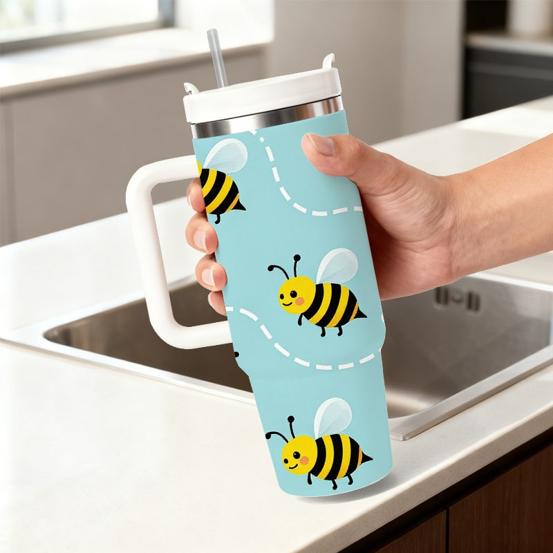 재미있는 만화 벌과 흰 꽃 무늬가 있는 40온스 스테인 - Sublimation Mug White 리뷰 및 가격